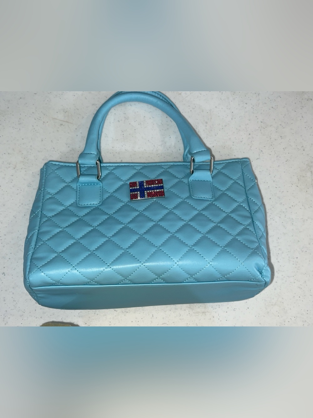 Gierness Perfume Light Blue Quilted Top-Handle Women's Bag